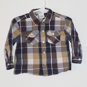 Wonderkids Plaid Pearl Snap Polo Shirt 12m